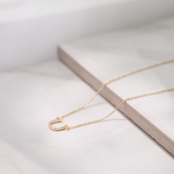 Crystal Horseshoe Necklace | 14k Gold Plated - Picture 3 of 6